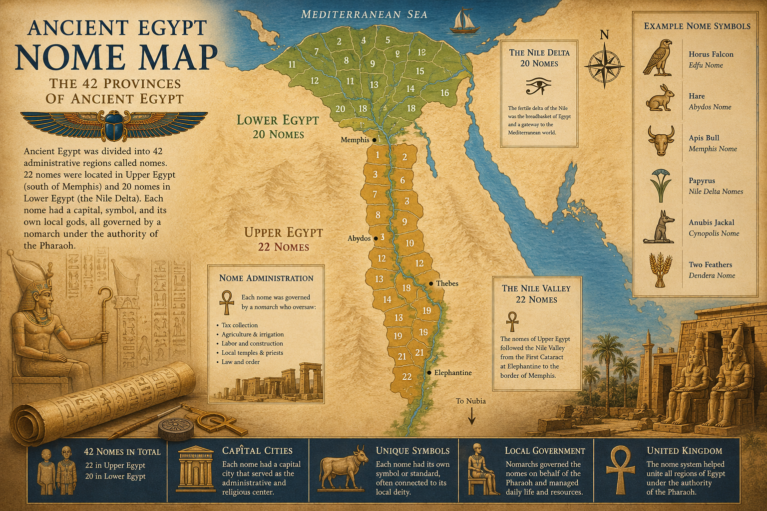 Ancient Egyptian Nome Map: The 42 Provinces of Ancient Egypt