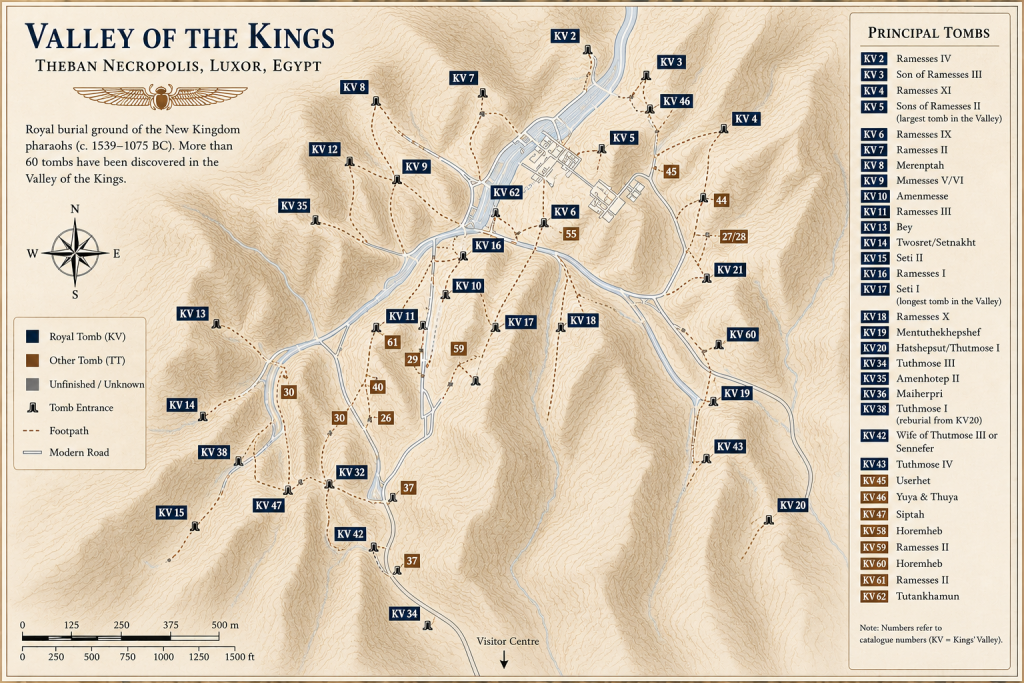 Map of the Valley of the Kings in Egypt