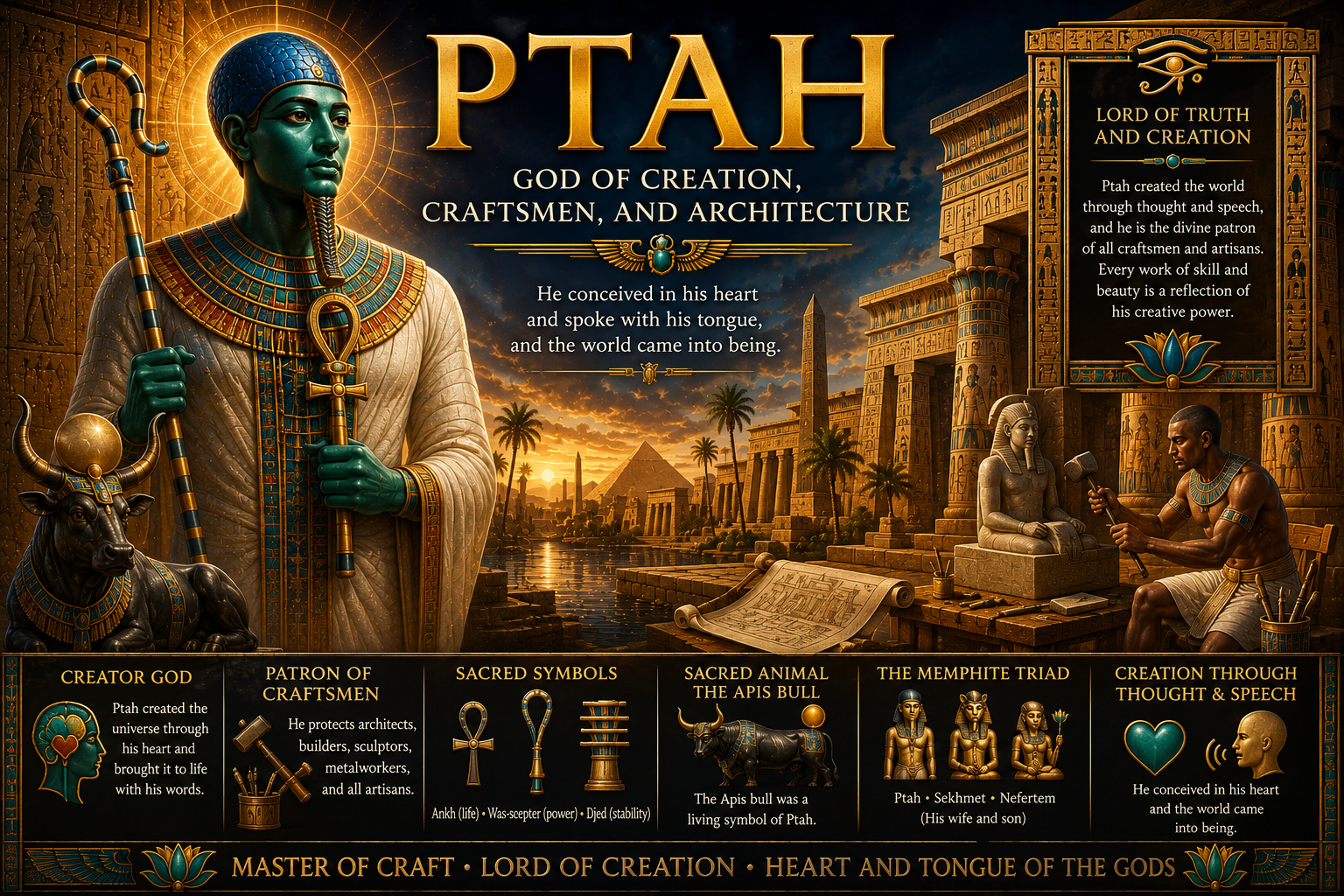 Ptah: The Egyptian God of Creation, Craftsmen, and Architecture