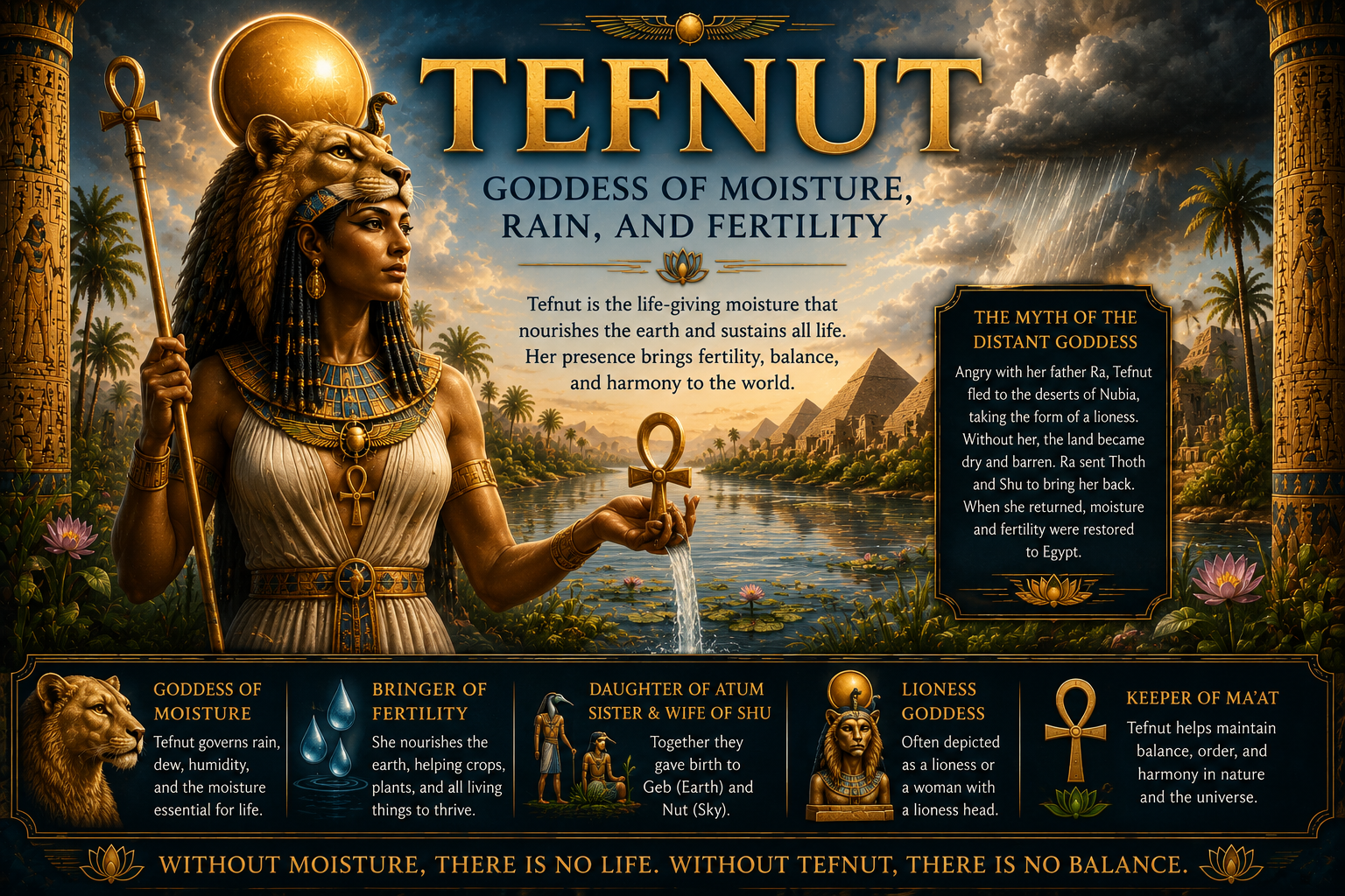 Tefnut: The Egyptian Goddess of Moisture, Rain, and Balance