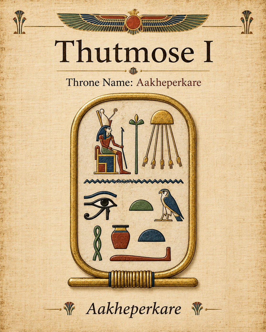Thutmose I's throne name, Aakheperkare, enclosed within a cartouche.