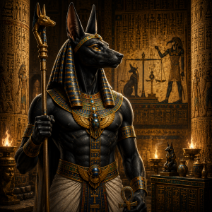 Anubis, the ancient Egyptian jackal-headed god of mummification and the dead.