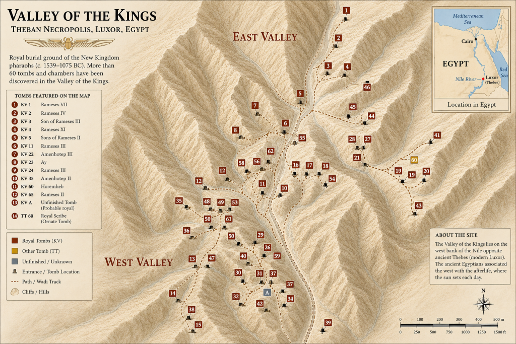 Map of the Valley of the Kings in Egypt