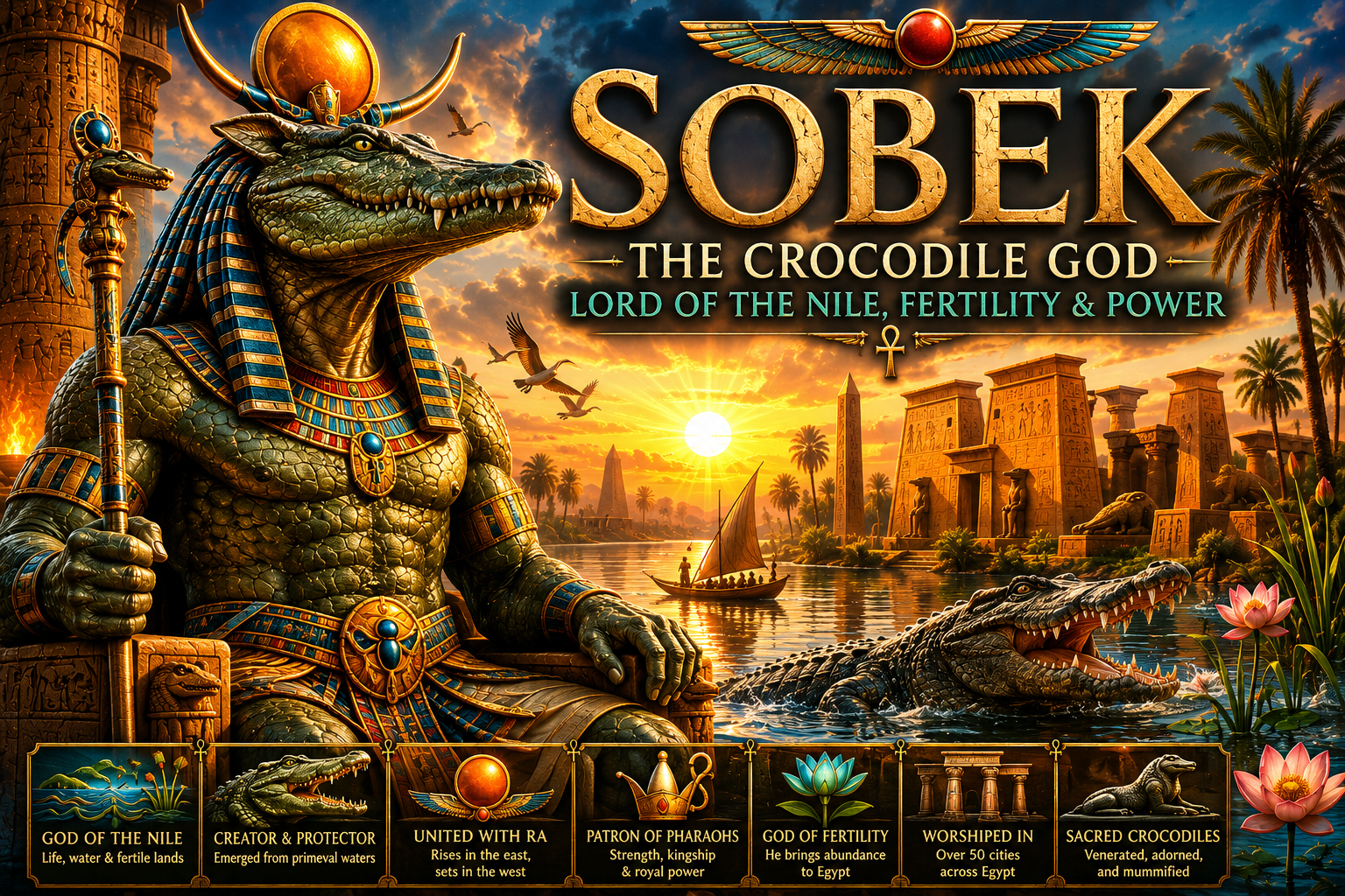 Sobek: The Egyptian Crocodile God of the Nile, Fertility, and Power